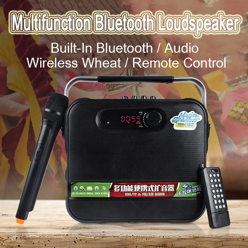 

Multifunction Portable amplifier Wireless Loundspeaker with bluetooth Microphones Megaphone speaker support FM Tours Guide Stage