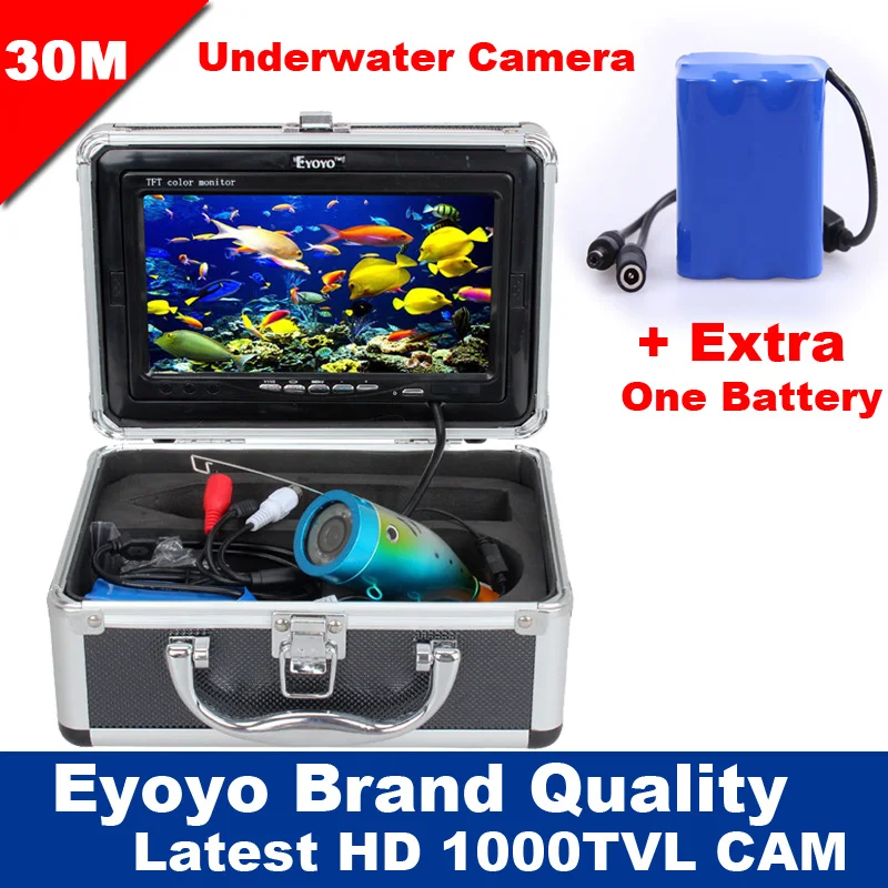 "Eyoyo оригинал 30 м Профессиональный рыбоискатель подводная Рыбалка видео камера 7"" цветной монитор HD камера 1000tvl HD камерой+Дополнительный один Аккумулятор"