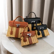 Новые роскошные модные выполненный в известном дизайне с Ротанговые соломенные сумки Для женщин кошелек и Сумки пляжные сумки через плечо курьерские Сумки