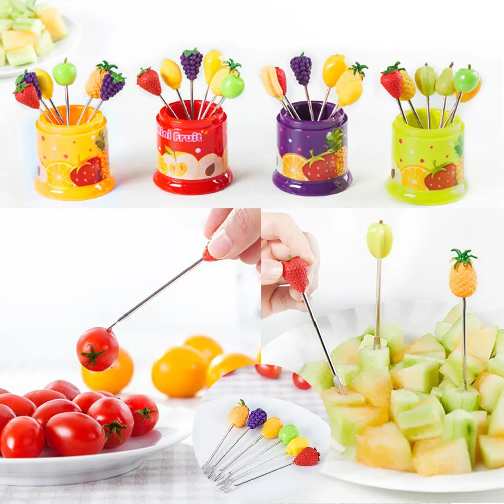 Creative cute stainless steel colorful fruit Fork 6 pack Red AL