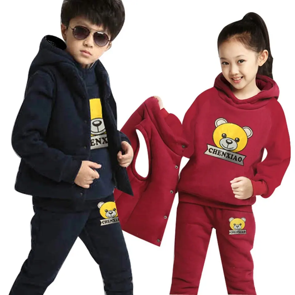 Roupa do Bebê das Meninas dos Meninos Ano de Idade Bebê Meninos Roupas Definir Outono Inverno 2 Cores Tops Cabolsas Calças Colete 3 Pcs Outfits Set 2019 4-12