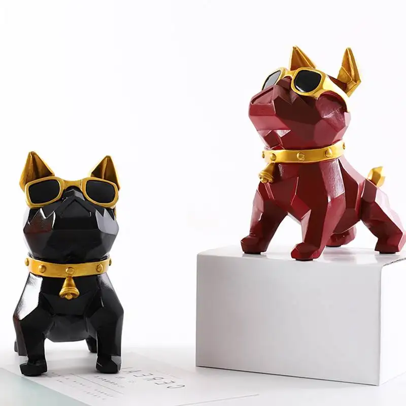 French Bulldog Decoration Statues Geometry Cute Dog With Glasses Cabinet Ornaments Resin Crafts Christmas Gift L3351