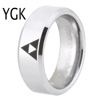 

Hot Selling 8mm Tungsten Wedding Band Rings for Women Men's Silver Color Ring LEGEND Of ZELDA Triforce Design Engagement Rings