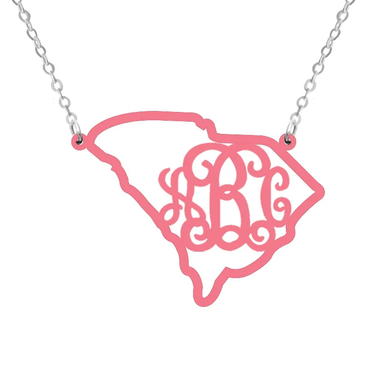 Acrylic monogram necklace South Carolina Necklace State Charm Map necklacein Pendant Necklaces