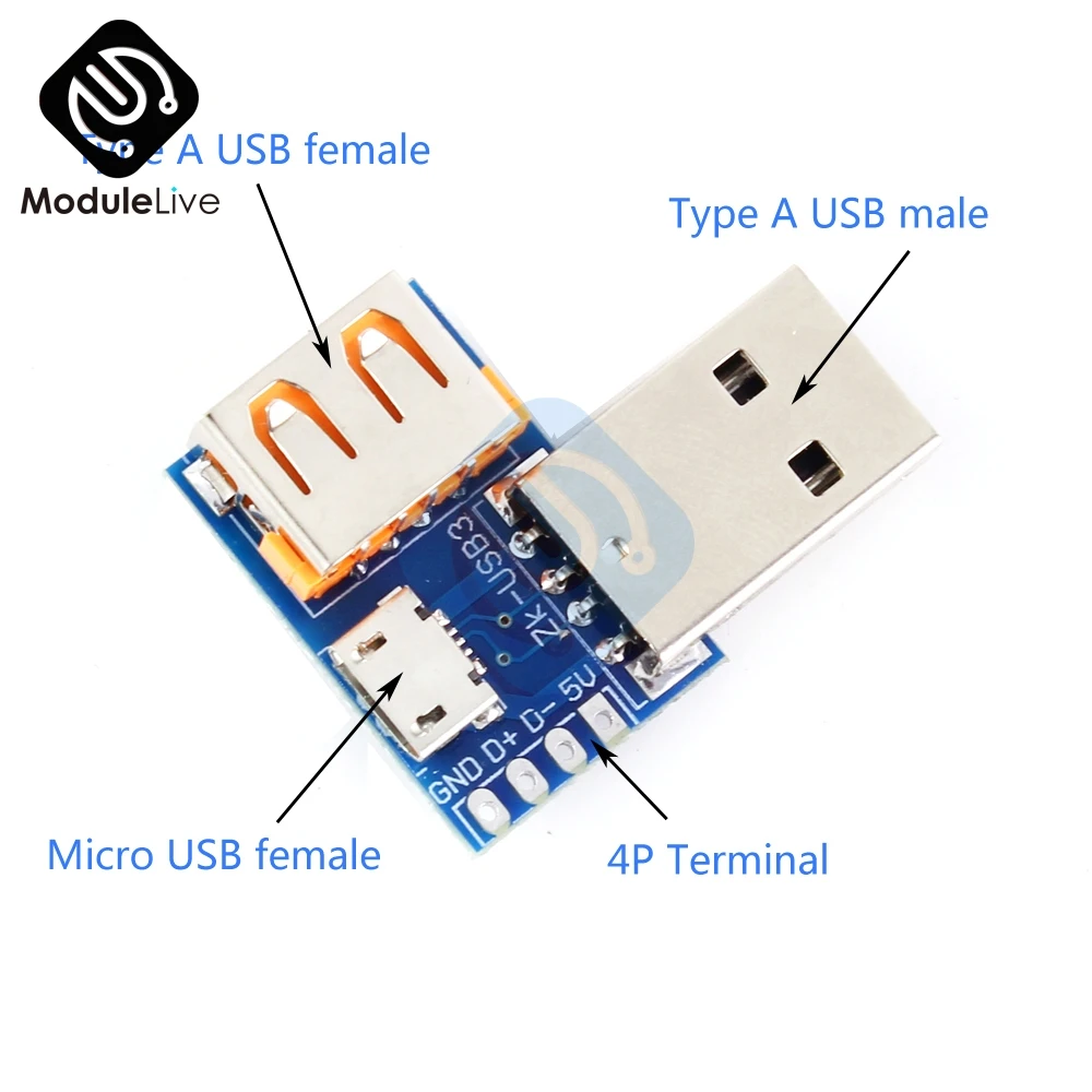 2,54 мм 2,54 мм USB конвертер Стандартный USB мама к папа микро USB к тип-c 4P 4 контакта Клеммная плата адаптера печатная плата