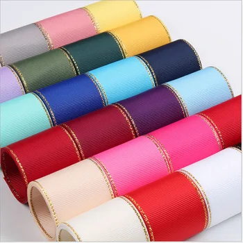 

Gold Metallic Edge Grosgrain Ribbon For Home Decoration Wedding Hair Craft DIY Event Gift Wrapping 9 16 19 25 38mm 3/8" 5/8" 1"