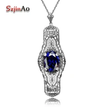 Szjinao Ретро Мода Панк 925 Серебро кулон ожерелье сапфир женский характер длинные аксессуары