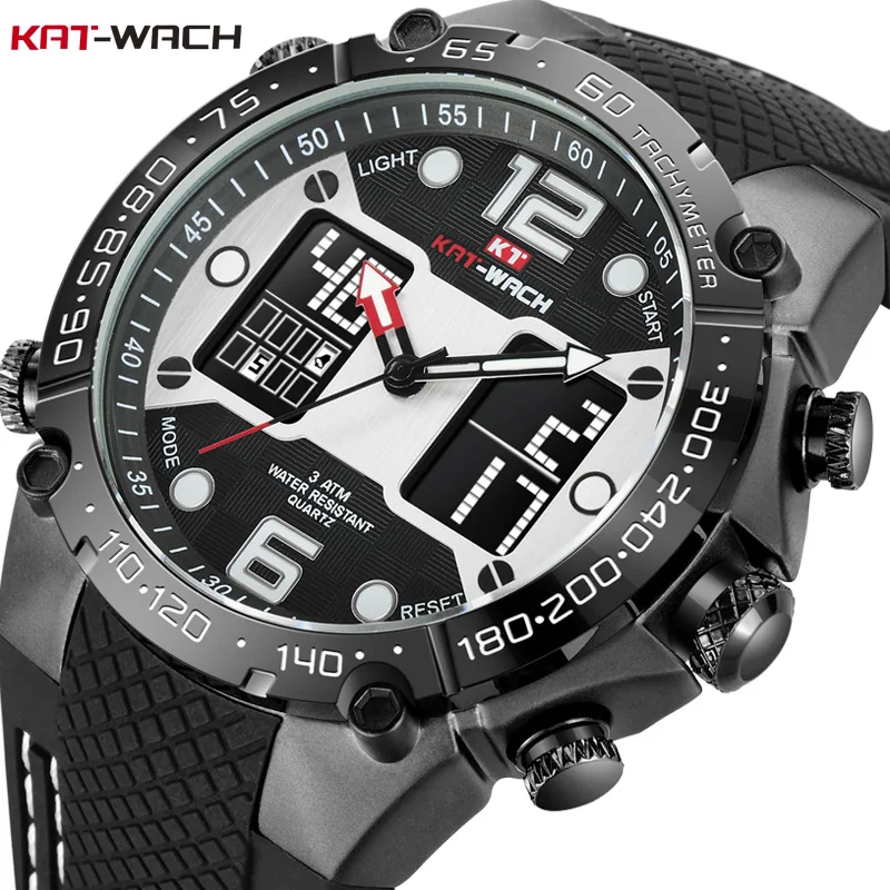 

KAT-WACH Fashion Men's Sport Watch Quartz Analog Date Clock Military Waterproof Watches Digital Alloy Silicone Watch Man