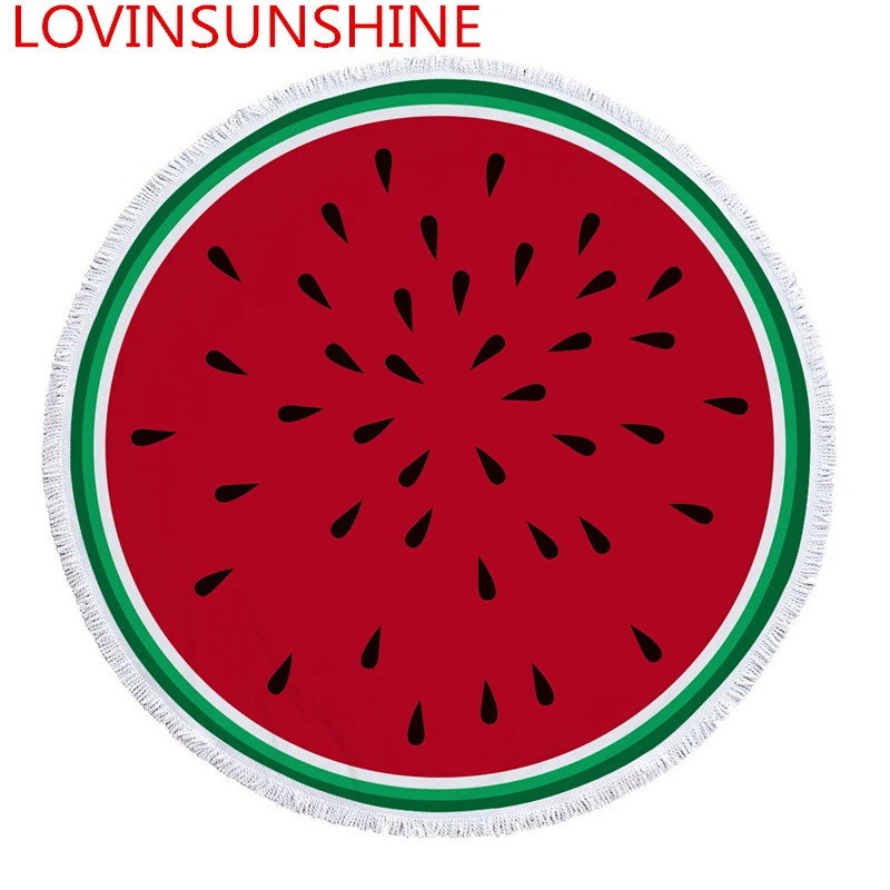 Us 1298 Kawaii Fruit Orange Lemon Watermelon Printed Large Oversized Round Beach Towel Microfiber Serviette De Plage Thick Terry Cloth In Other