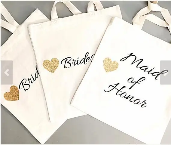 Glitter set of 4 Bridesmaid tote bags Personalized names Champagne Party wedding gift Bags ...