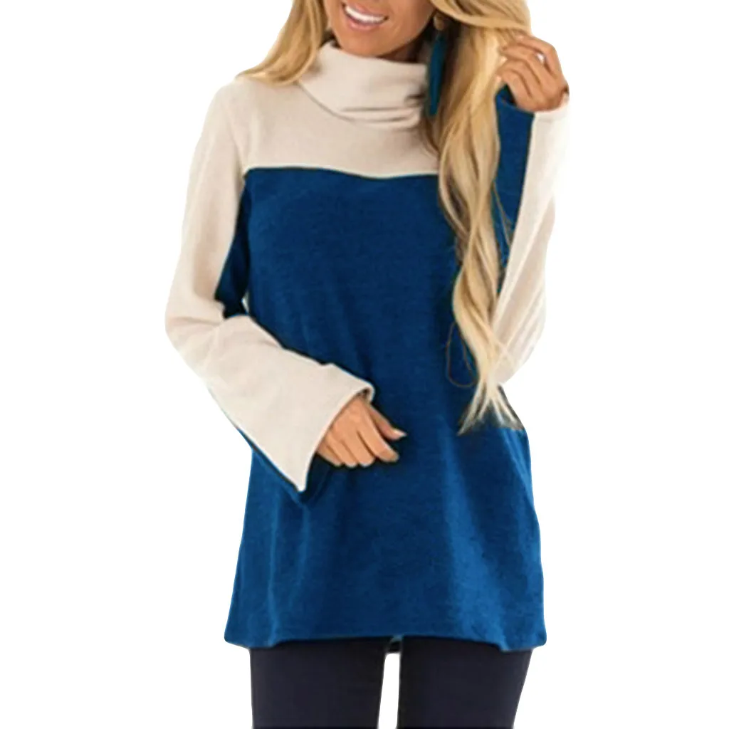 De las mujeres de la moda de cuello de tortuga blusa de primavera invierno Tops casuales de señora de ropa femenina blusa ropa mujer