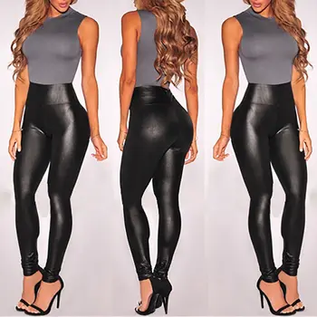 

Fashion Slim Sexy Leather High Waist Stretch Skinny Tight Pencil Pants Women Suit