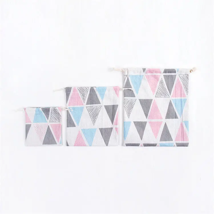 Ручной работы Хлопок Лен ткань шнурок Подарочный пакет конфеты мешок многоцелевой мешок Розовый Серый Синий Геометрические N401
