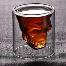 Двухслойная прозрачная Хрустальная стеклянная чайная чашка с черепом 3 размеров для виски, вина, водки, бара, пива, вина