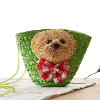 

New Japanese cute little bear head bow knitting package key change knit bag fashion Messenger shoulder beach bag