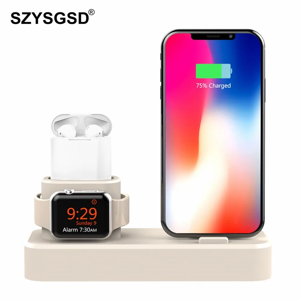 White 3 в 1 зарядная док-станция для Iphone XR Xs X 8plus силиконовая подставка для зарядки док-станция для Apple Watch 4 3 2 и Airpods - Цвет: White