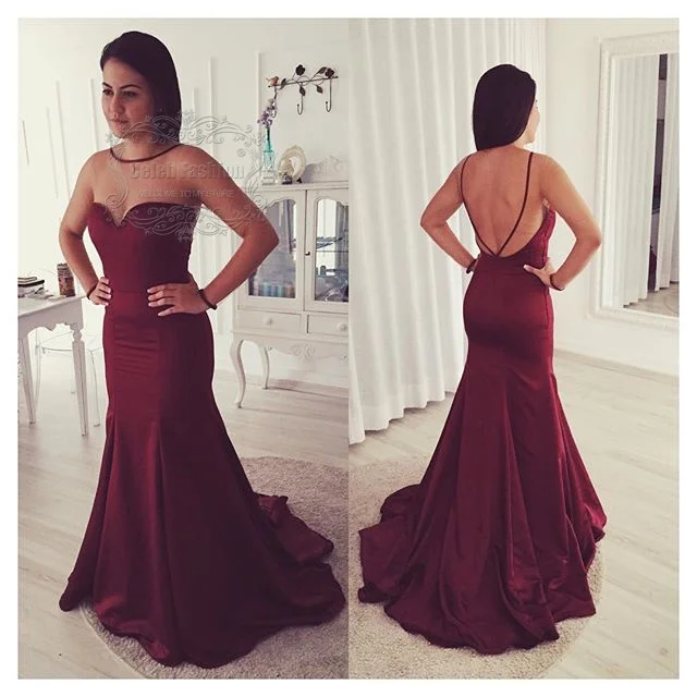 burgundy long mermaid dress
