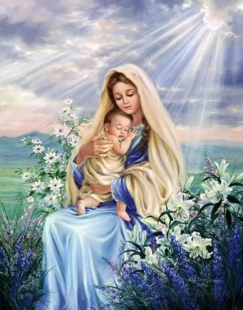 Новая Алмазная картина Девы Марии дети христианская религия Иисус Христос DIY 3D квадратная Алмазная вышивка икона материнская любовь ребенок - Цвет: 1