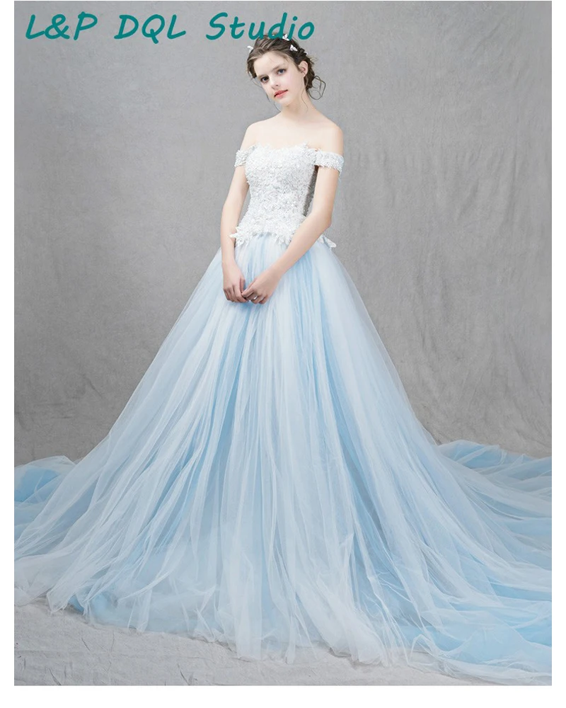 Stunning Ball Gown Wedding Dresses Court Train Strapless Light Sky Stunning Ball Gown Wedding Dresses Court Train Strapless Light Sky Blue With Lace Top Up Back In From Weddings Events