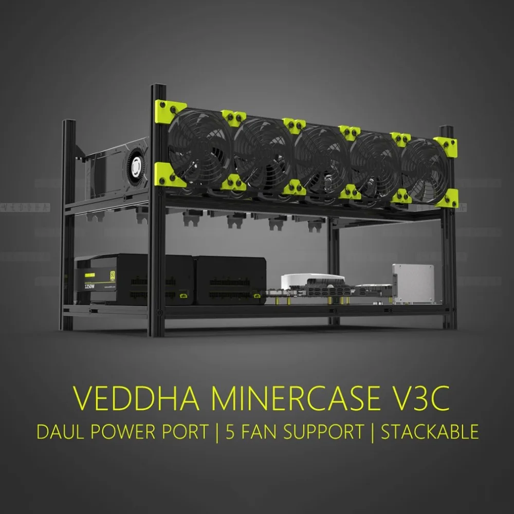 New Arrival Veddha V3C6 GPU Mining Rig Aluminum Alloy Stackable Case Up To 6 GPU Open Air Frame Rack Bracket
