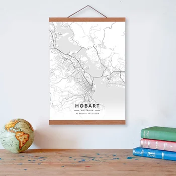 

Hobart, Australia City Map Wooden Framed Canvas Painting Home Decor Wall Art Print Pictures Poster Hanger