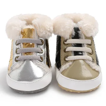 

New 2 Colors Sweet Newborn Baby Patchwork Winter Warm First Walkers Soft SoleInfant Toddler Kids Cack Shoes S2