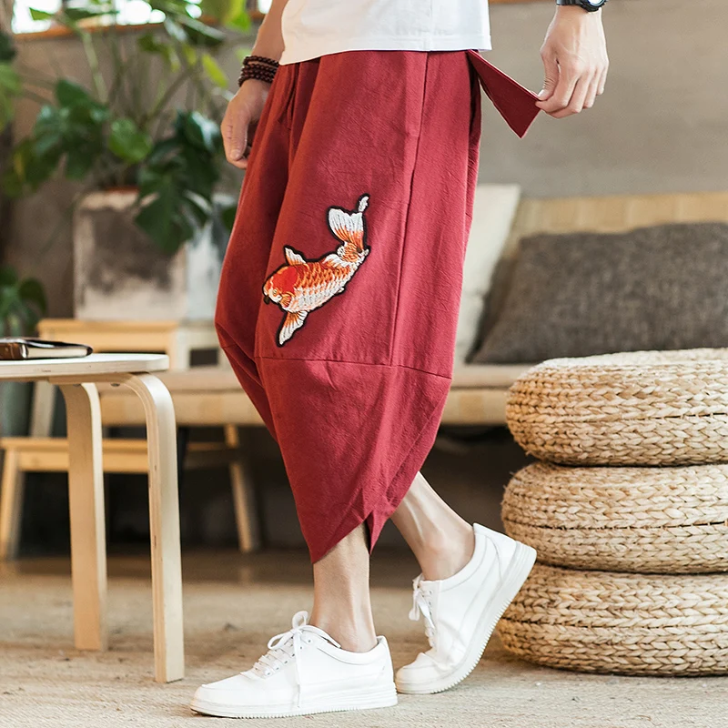 Brand loose cropped trousers Japanese and Korean style 2020 summer new fashion squid embroidery men's large size harem pants Brand loose cropped trousers Japanese and Korean style 2020 summer new fashion squid embroidery men's large size harem pants