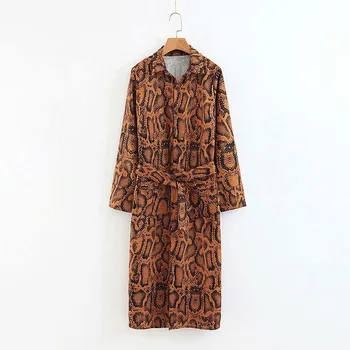 Women fashion wind snake print dress women long dress long sleeve dress women