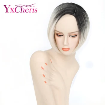 

Short White Wigs For Women Ombre Colour Wigs Feamle Heat Resistant Fiber Synthetic Hair Wigs Cosplay YxCheris