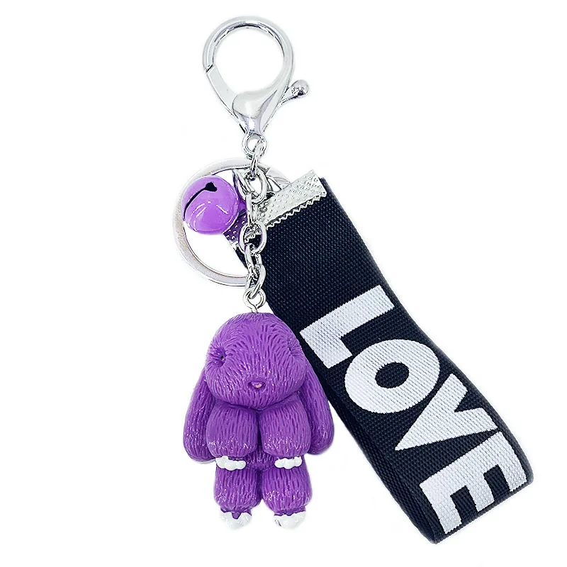 

New cute resin acrylic animal bear, puppy, rabbit, color ribbon with bell cute temperament key ring pendant bag car pendant