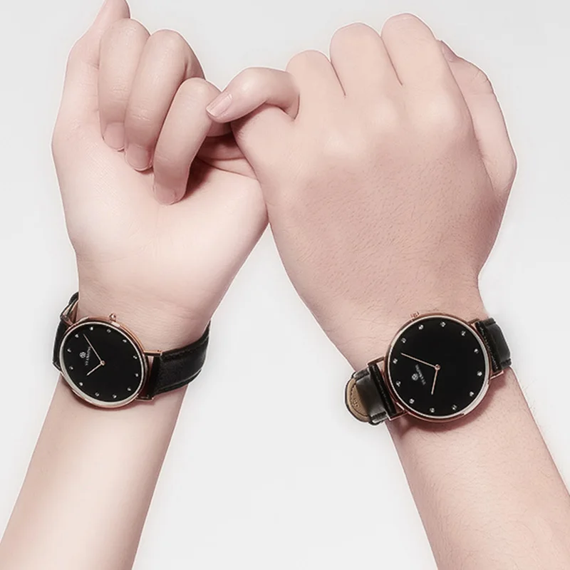 STARKING Couple Lover Watch Quartz Genuine leather 30M Waterproof Black Simple Watch Men And Women Valentine Day Gifts Hodinky