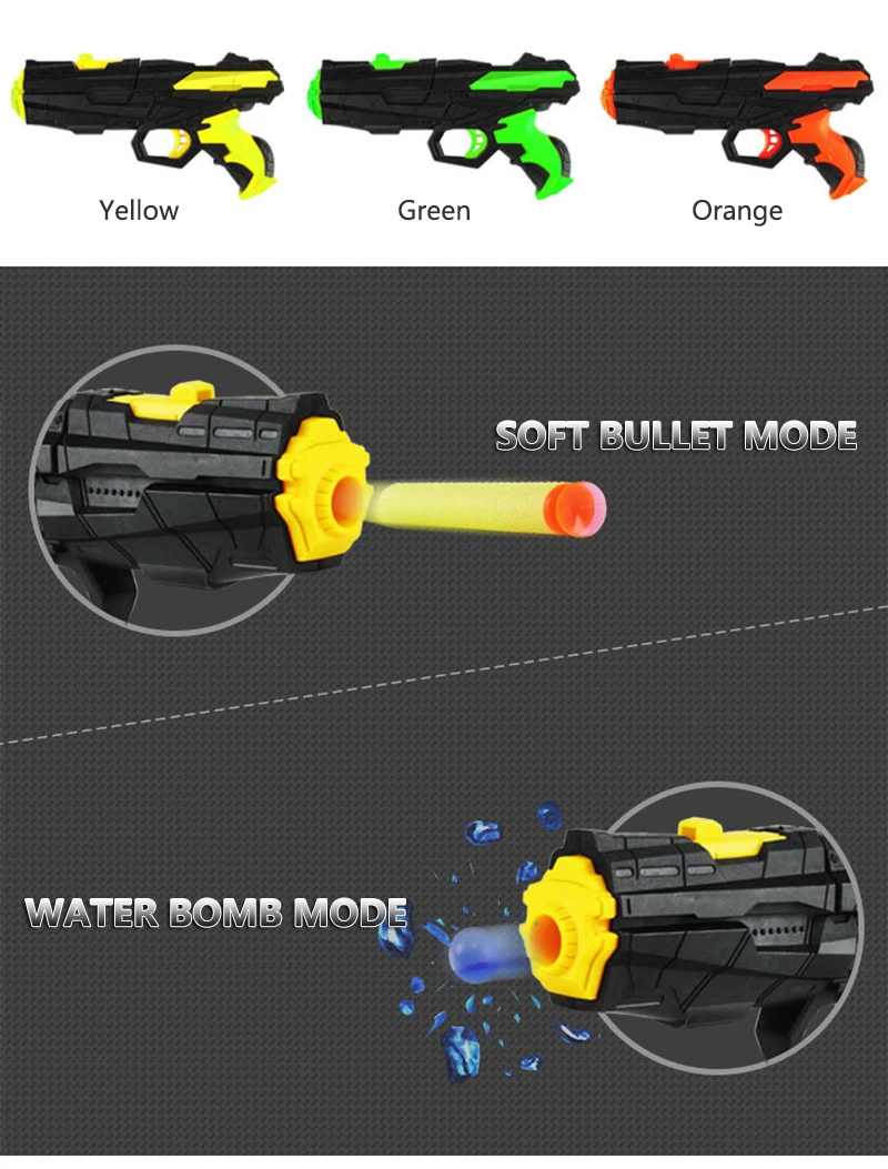 Игрушечный водный пистолет бомбы хрустальные мягкие пулевые Пистолеты Пистолет двойного назначения Пластиковые пистолеты детская забавная игрушка Девочки Мальчики Рождественский подарок 210