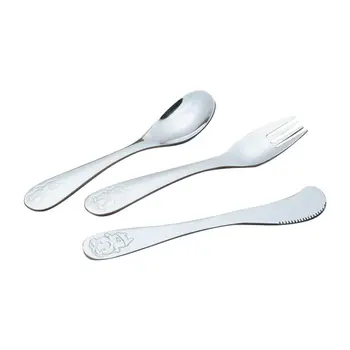 

3Pcs Stainless Steel Kids Spoons Forks Knife Kids Toddler Dishes Dinnerware Cartoon Carved Piggy Handle Baby Feeding Tableware