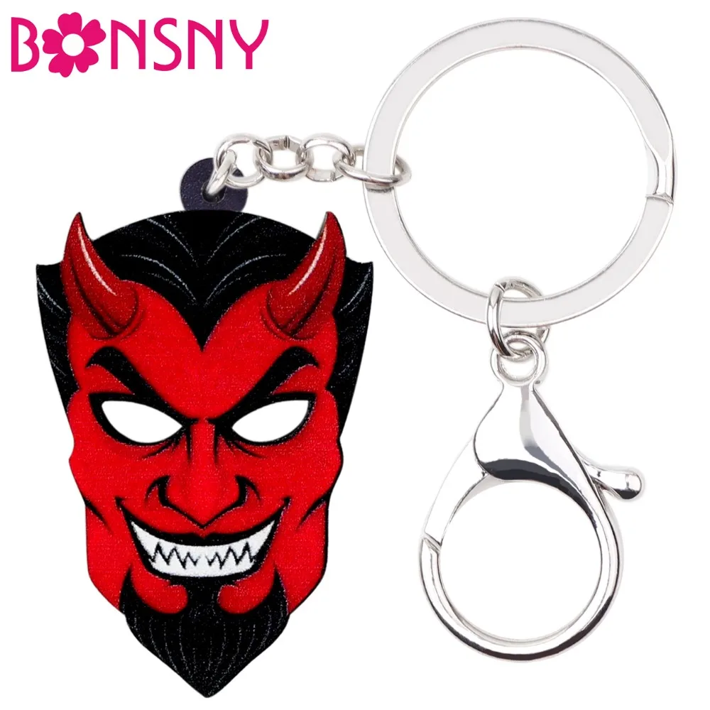 

Bonsny Acrylic Halloween Red Demon Monster Key Chains Keychains Ring Mask Decoration Jewelry For Women Girls Bag Car Charms Bulk