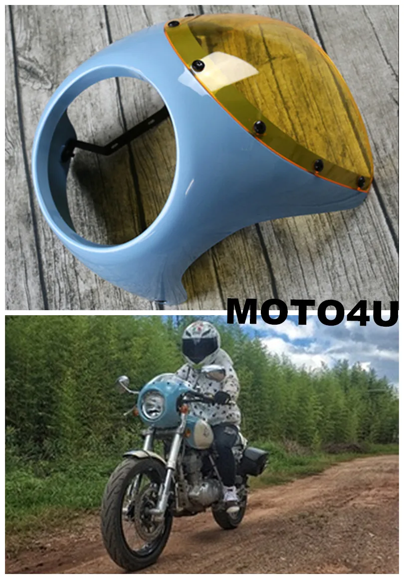 

MOTO4U BLUE FOR RETRO CAFE RACER STYLE HANDLEBAR FAIRING & SCREEN UNIVERSAL FIT 7" HEADLIGHT NEW