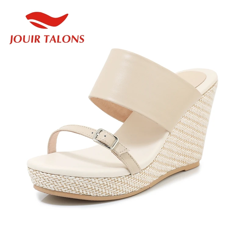 

JOUIR TALONS Hot Genuine Cow Leater Summer Pumps Mule Shoes Woman Platform Slip On Party Pumps Woman Shoes
