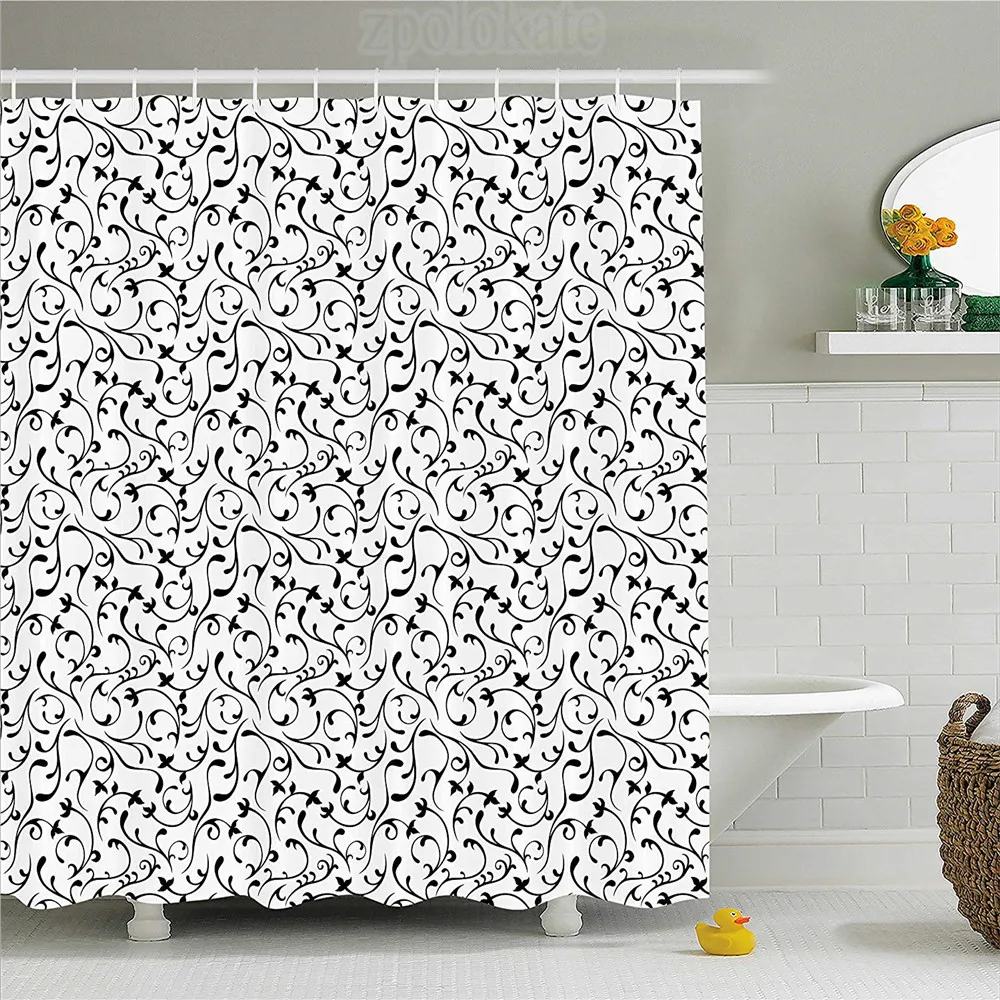 

Floral Shower Curtain Shabby Chic Swirled Flower Branches Victorian Style Effects Baroque Kitsch Design Fabric Bathroom Decor
