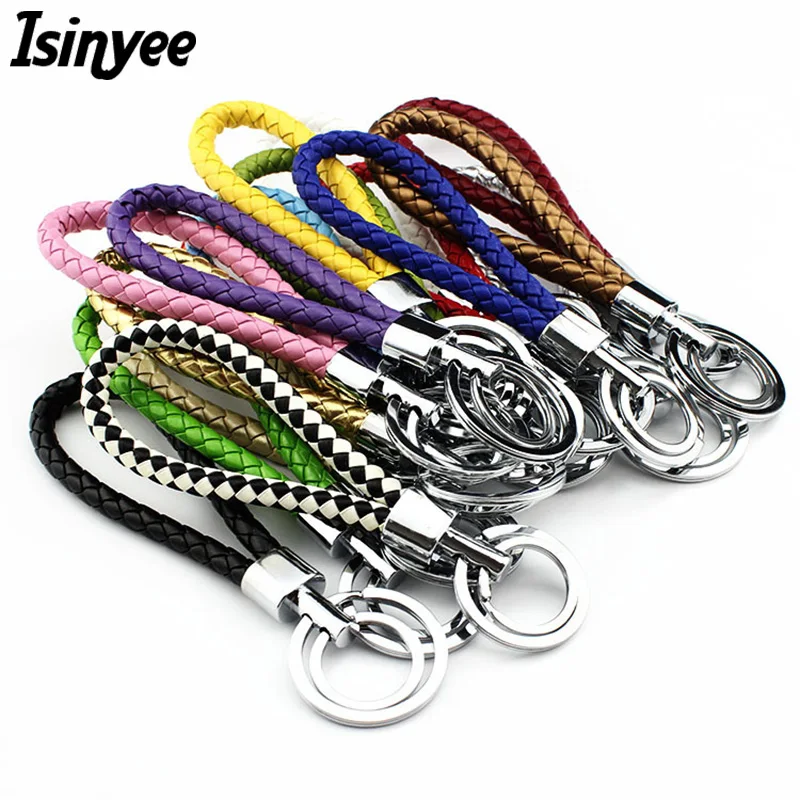 ISINYEE Fashion Handmade Leather Rope Key Chains For Women Bags 2017