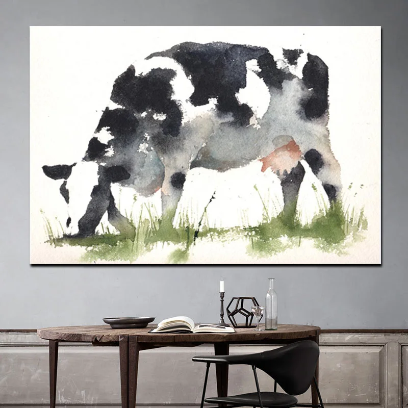 HD Print Abstract Cow Eating Grass Animals Oil Painting on Canvas Pop Art Wall Hang Picture For Living Room Sofa Cuadros Decor