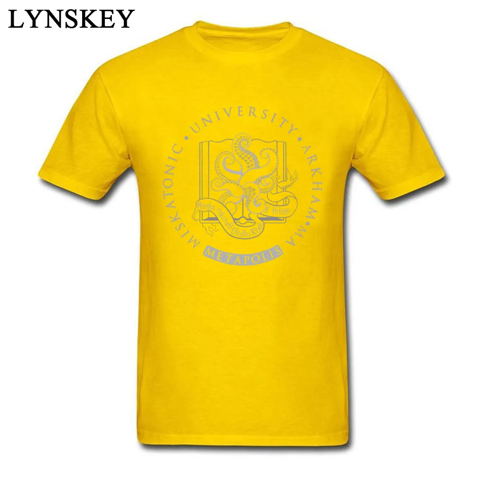 Funny Boy T Shirts Crewneck Summer Short Sleeve Cotton Tops T Shirt Design Crazy Tee Shirts Light Cthulhu in Miskatonic University at Metapolis yellow