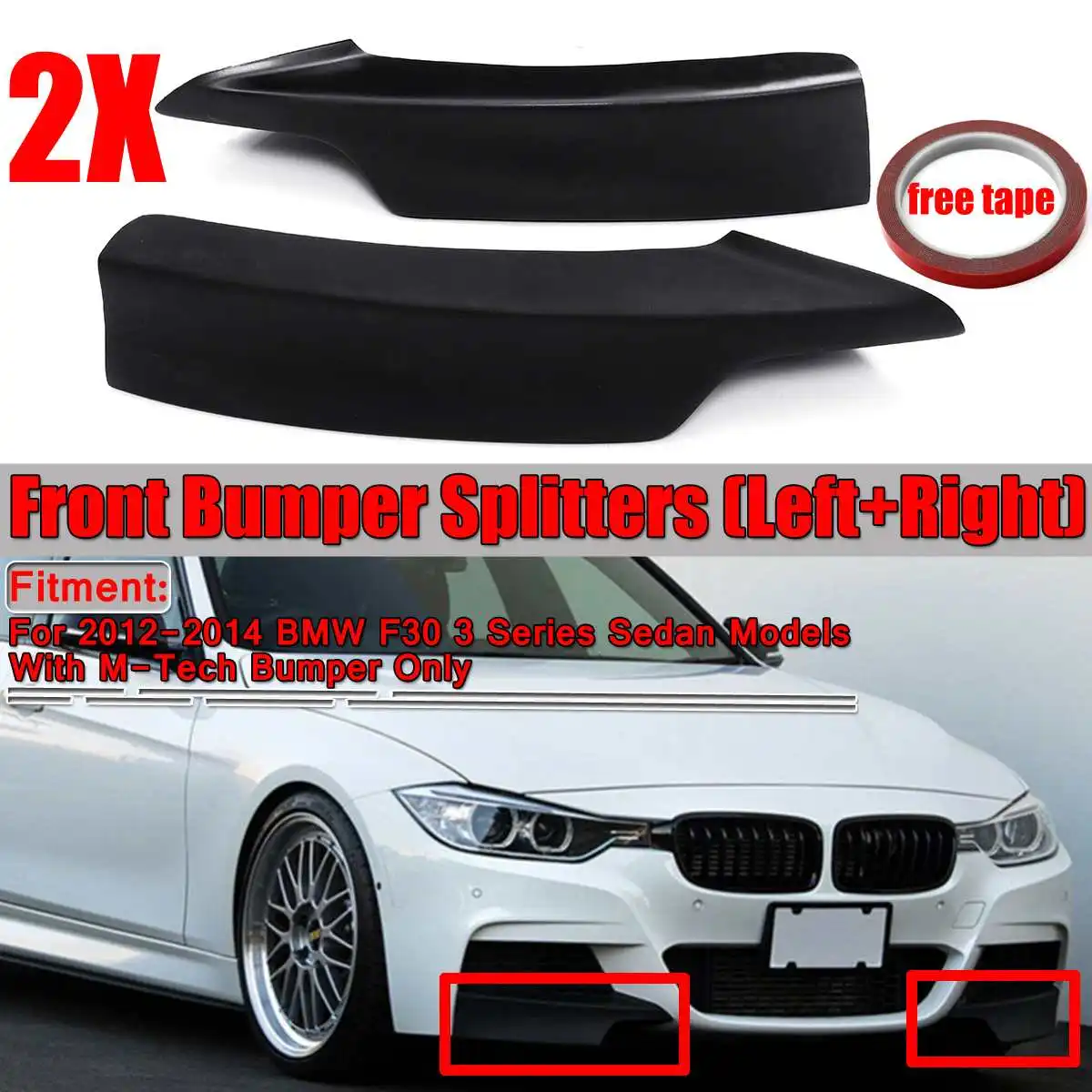 

A Pair F30 Car Front Bumper Lip Diffuser Splitter Lip Fin Air Knife Body Kit For BMW F30 Sedan W/M-Tech M Sport 2012 2013 2014