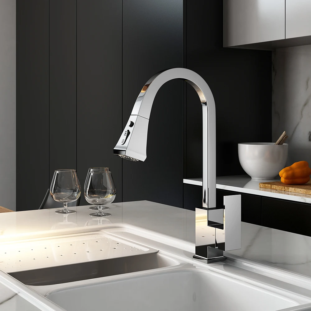  Kitchen Faucets Silver Single Handle Pull Out Kitchen Tap Single Hole Handle Swivel 360 Degree Wate - 32998809166