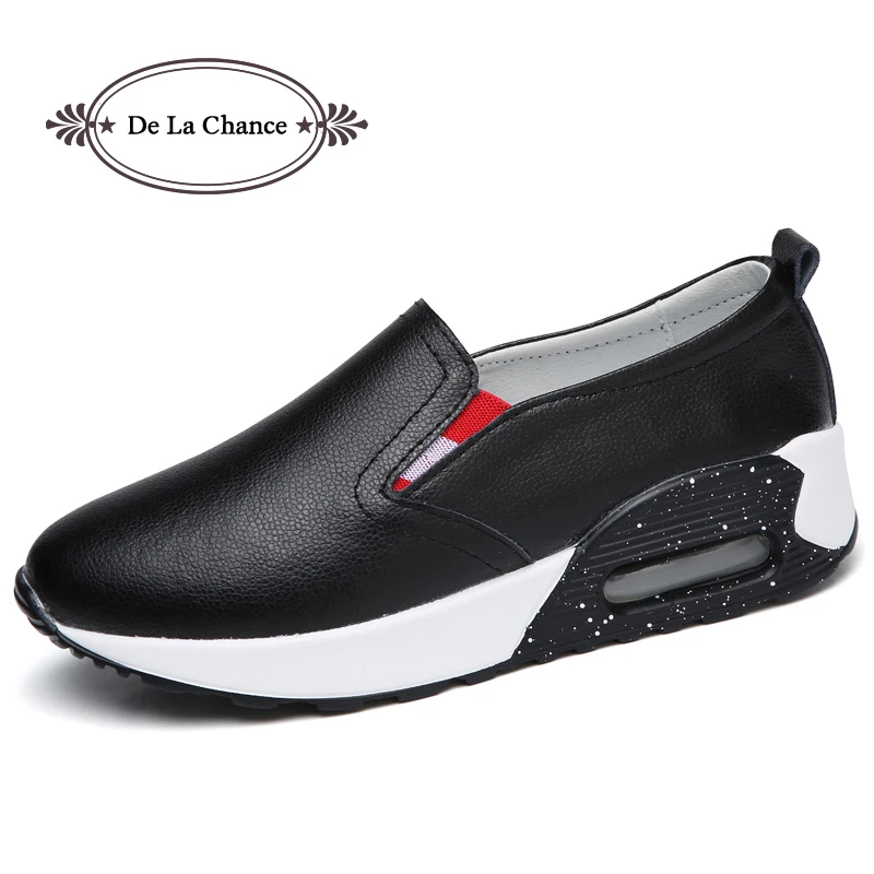 

DE LA CHANCE Women Flat Platform Loafers Ladies Split Leather Moccasins Shoes Woman Slip On Moccasin Women's Black Casual Shoes