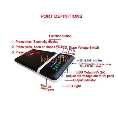 Регулируемый 5 в 2 а 9 в 12 В Мобильный Внешний аккумулятор USB 6x18650 зарядное устройство