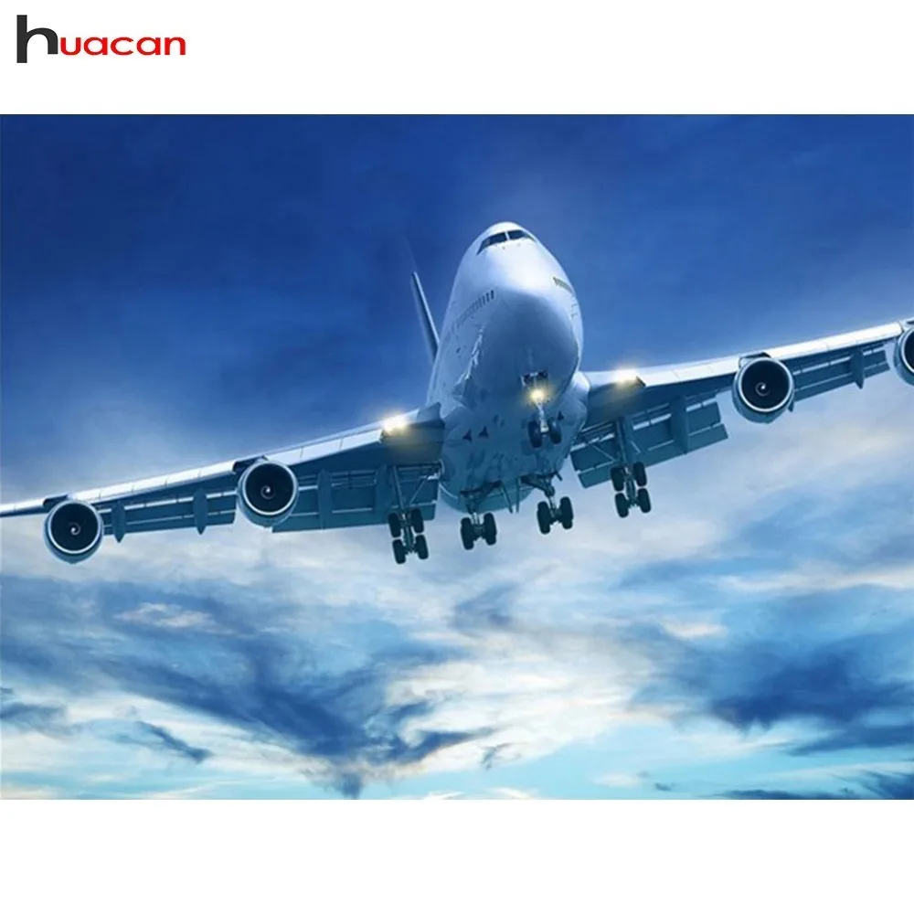 

HUACAN Diamond Painting Airplane Round Full Drill Diamond Embroidery Cross Stitch Sky DIY Mosaic Gift Decoration Home