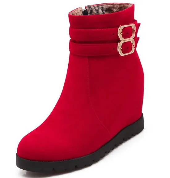

sapatos femininos 2015 Autumn winter style Round Toe boots women  Buckle Wedges high heels boots Nubuck pu Leather shoes