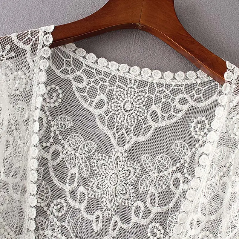 Us 868 42 Offwomen Summer Vintage Cardigan Lace Crochet Kimono Beach Cover Up Bikini Elegant Sexy Salidas De Playa White Swimwear In Blouses