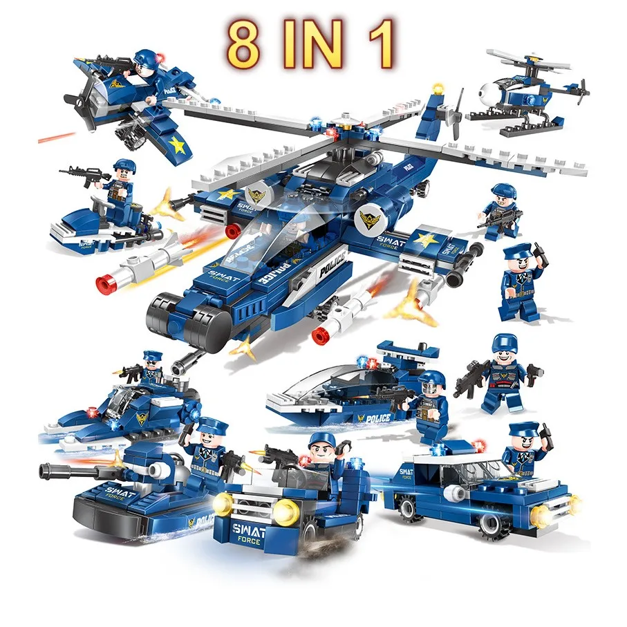 

8in1 Military Army Helicopter Legoed Assemble Compatible Legod Building Blocks Children Educational Toys Model Bricks Gifts