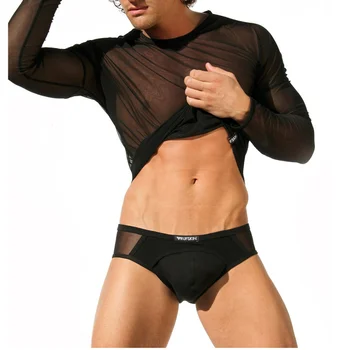 

Men's Summer Building Long Sleeve T5-Shirt Male Sexy Sheer Mesh Tight Slim See-through O neck T-Shirt Tee Tops Solid Blusas
