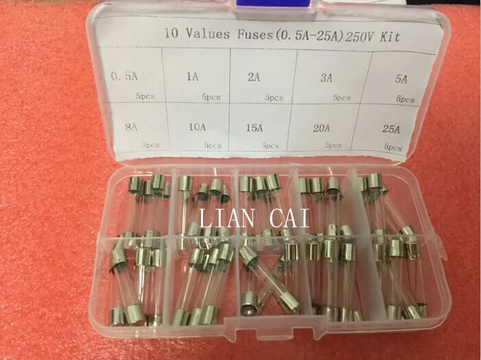 10 Values Each 5pcs Glass Fuses 6 x 30MM 250V 1A to 15A Assortment Kits 